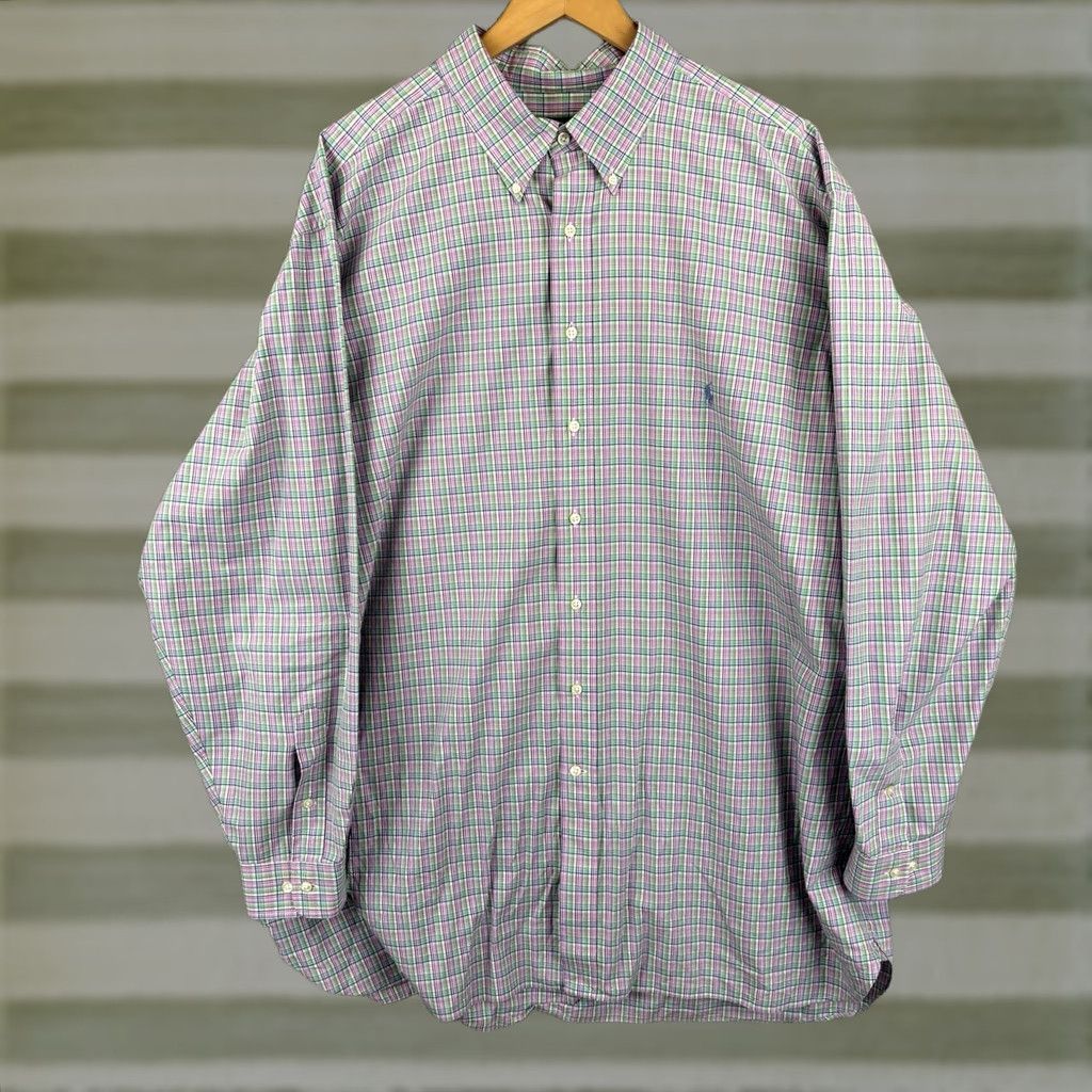 Polo Ralph Lauren Polo Ralph Lauren Shirt Mens 19 36/37 Tall Pink Green Plaid Cotton Preppy Dress Shirt Big & Tall 80s American Preppy Mens Size US XXL / EU 58 / 5 - 1 Thumbnail