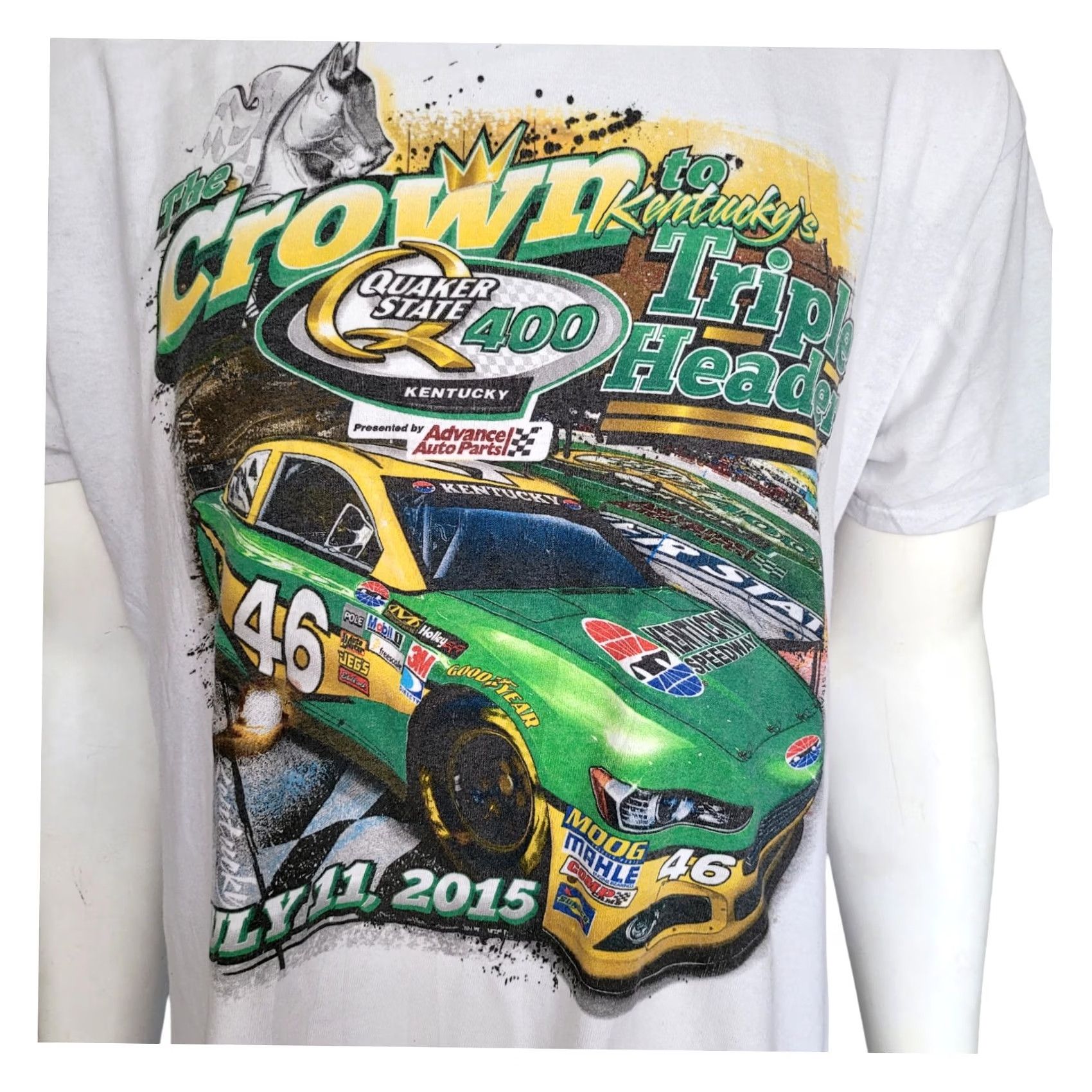 Vintage VINTAGE 2015 Quaker State 400 Kentucky Speedway NASCAR T-Shirt XL Advance Auto Parts - 100% Cotton White Mens T-Shirt Size US XL / EU 56 / 4 - 4 Thumbnail