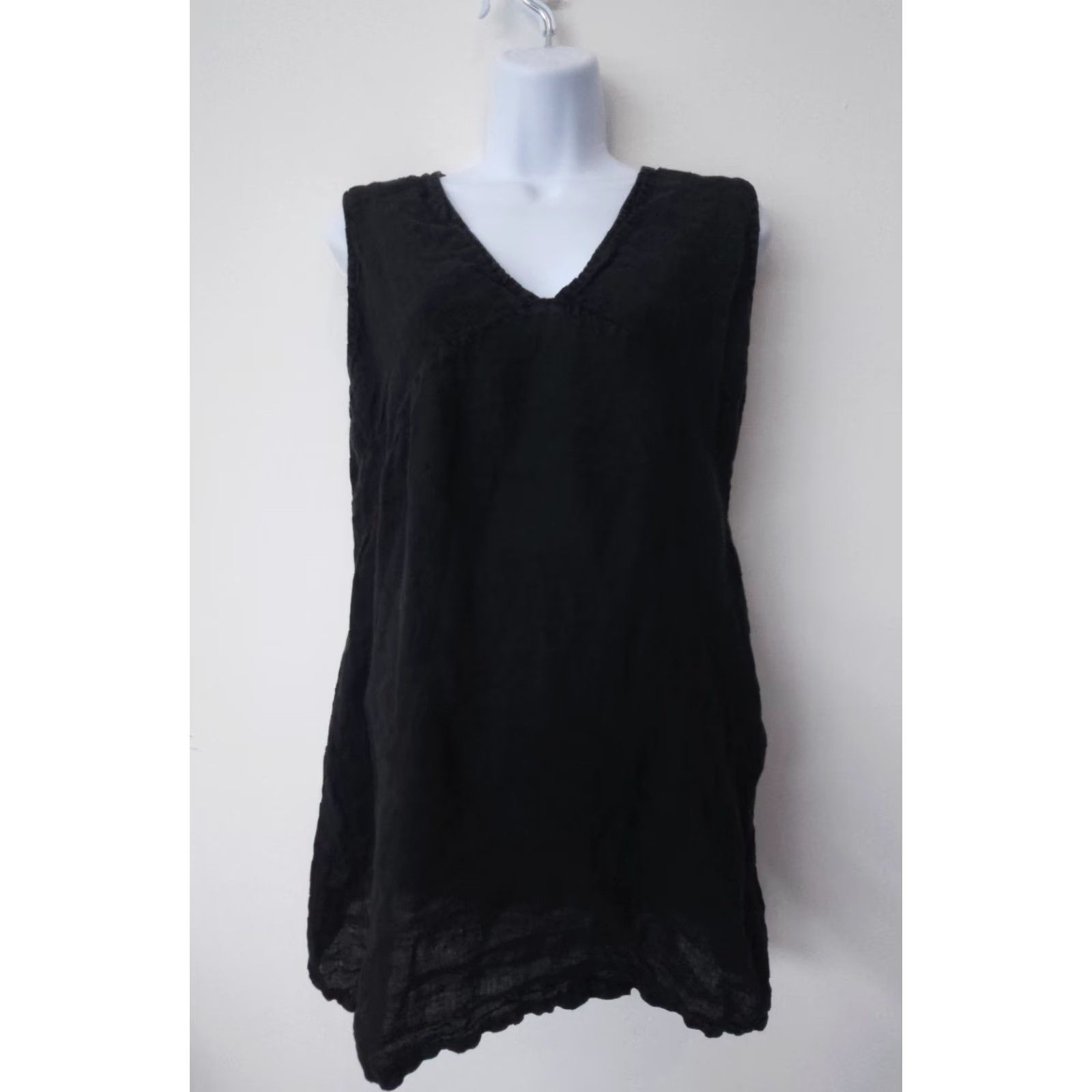 Vintage JOT Tunic Shirt Blouse Women One Size Black Linen Sleeveless V-Neck Knit Solid Made in Italy Size ONE SIZE - 2 Thumbnail