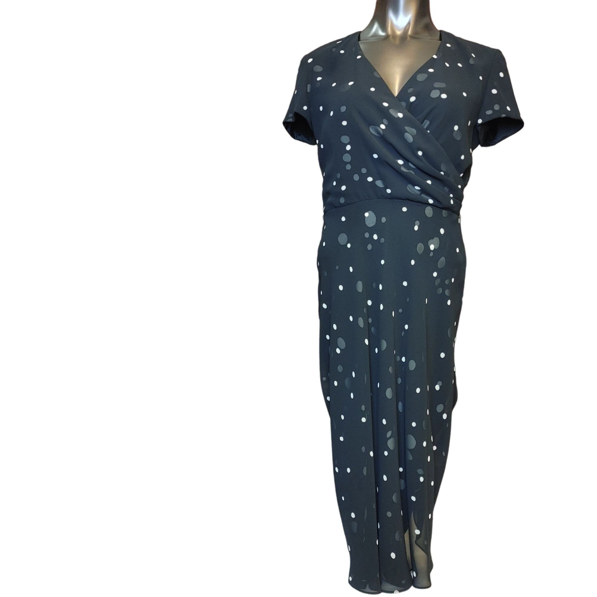 Other DAVID WARREN Womens 6 Black Polka Dot Faux Wrap Midi Dress F Size M / US 6-8 / IT 42-44 - 1 Thumbnail