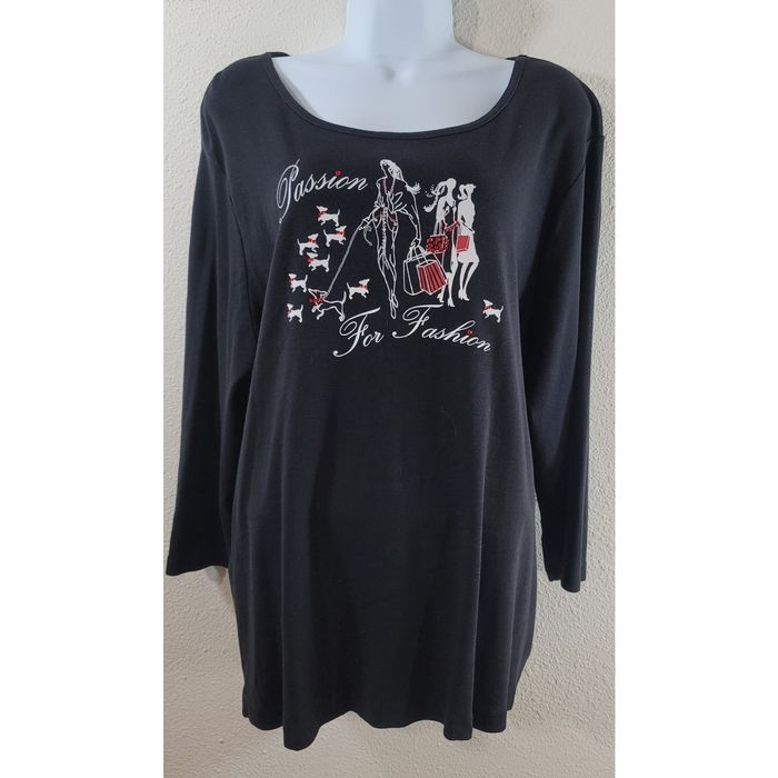 Nicole Miller Nicole Miller Black White Red Passion For Fashion Top 2X ...