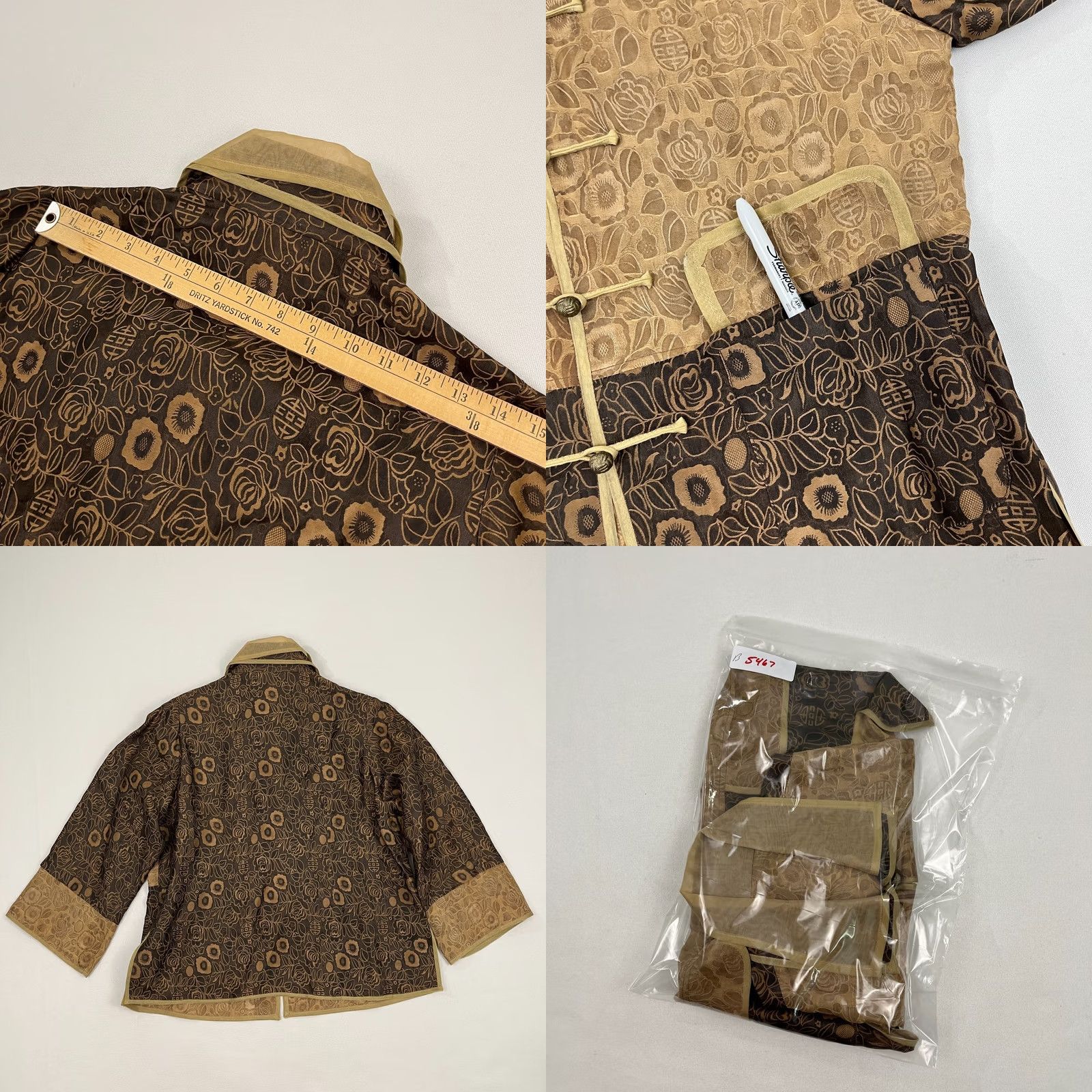 Vintage Earthen Silk Womens Blouse M Brown Tan Silk Pockets Buttons Mandarin Size M / US 6-8 / IT 42-44 - 8 Thumbnail