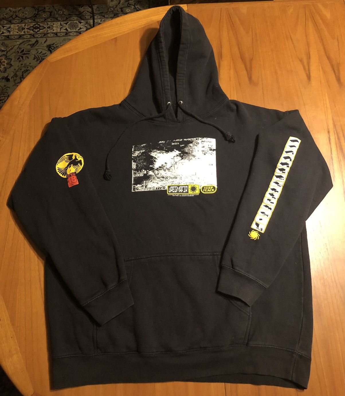 image of Band Tees 2019 Jpegmafia Keep Peace Hoodie in Black, Men's (Size XL)
