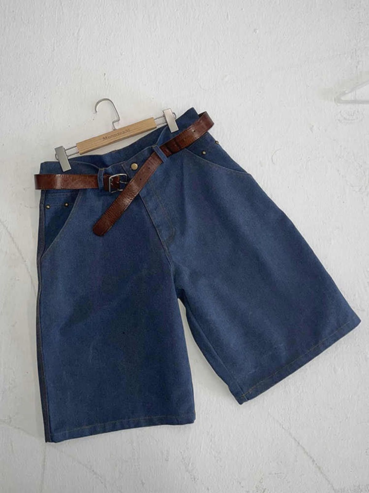 Jean × Vintage Baggy Wide Leg Pearl Rivet Heavy Denim Blue Shorts / Jorts Size US 32 / EU 48 - 5 Thumbnail