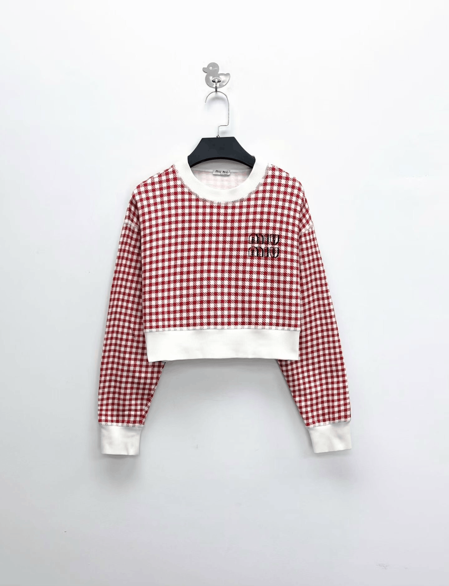 Miu Miu Miu Miu White Red Houndstooth Logo Sweatshirt Size S / US 4 / IT 40 - 1 Thumbnail