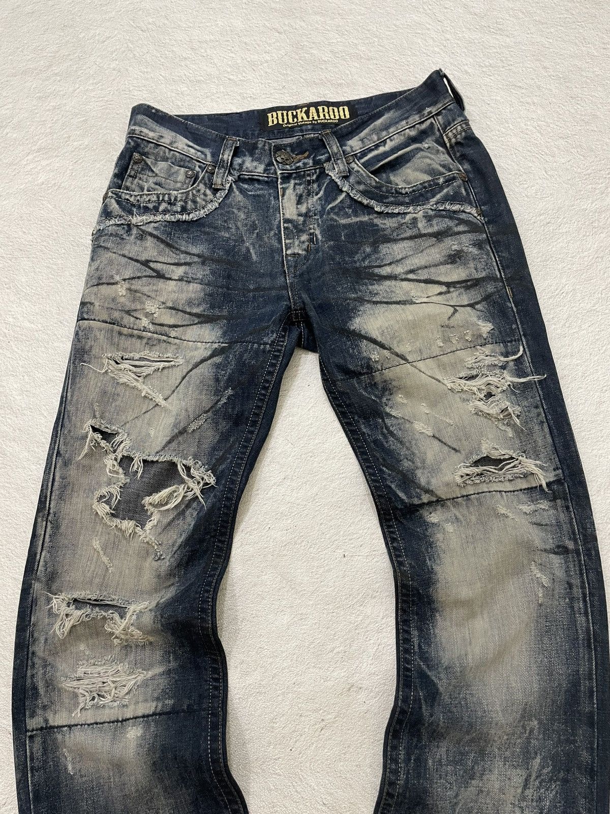 Japanese Brand 2000s Buckaroo Distressed Destroyed Denim Grunge Vkei Ifsix Size US 31 - 2 Thumbnail