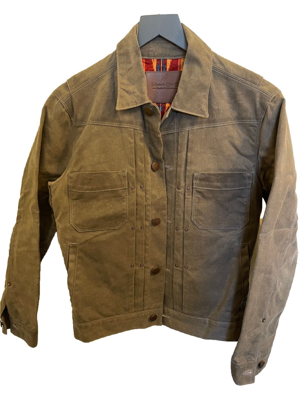 image of Freenote Cloth Riders Jacket Waxed Canvas Oak in Brown, Men's (Size Small)