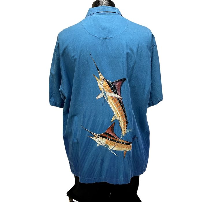 Chemise Homme Guy Harvey Manches Courtes – Poisson Marlin Et Scène Océanique, Coton (taille M, état Neuf)