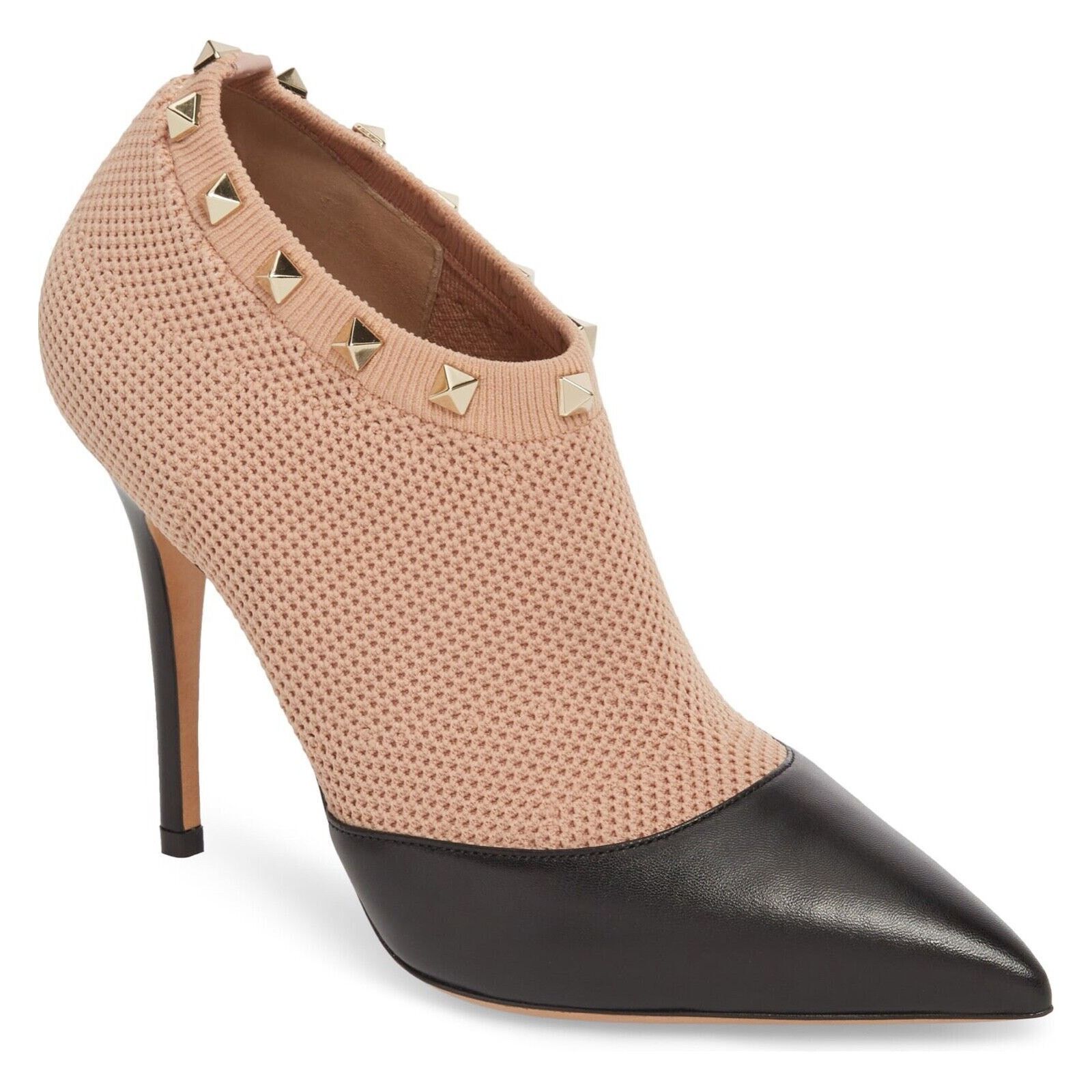 Valentino Valentino Rockstud Black Leather Nude Sock Stud Heel Short Size US 11 / IT 41 - 2 Thumbnail