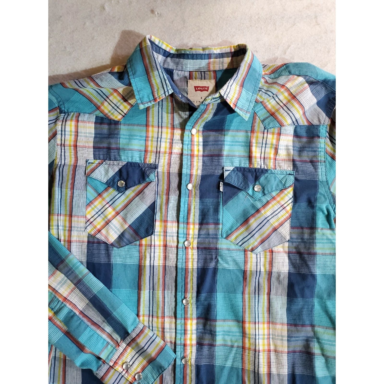 Levi's Levi's Signature Blue Curacao Plaid Western Pearl Snap Shirt Men Size M Size US M / EU 48-50 / 2 - 2 Thumbnail