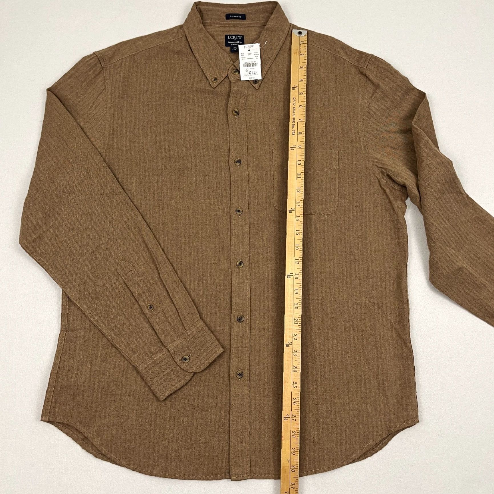 J.Crew J. Crew Brushed Twill Cotton Shirt Mens XL Classic Fit Brown Button Down NEW Size US XL / EU 56 / 4 - 3 Thumbnail