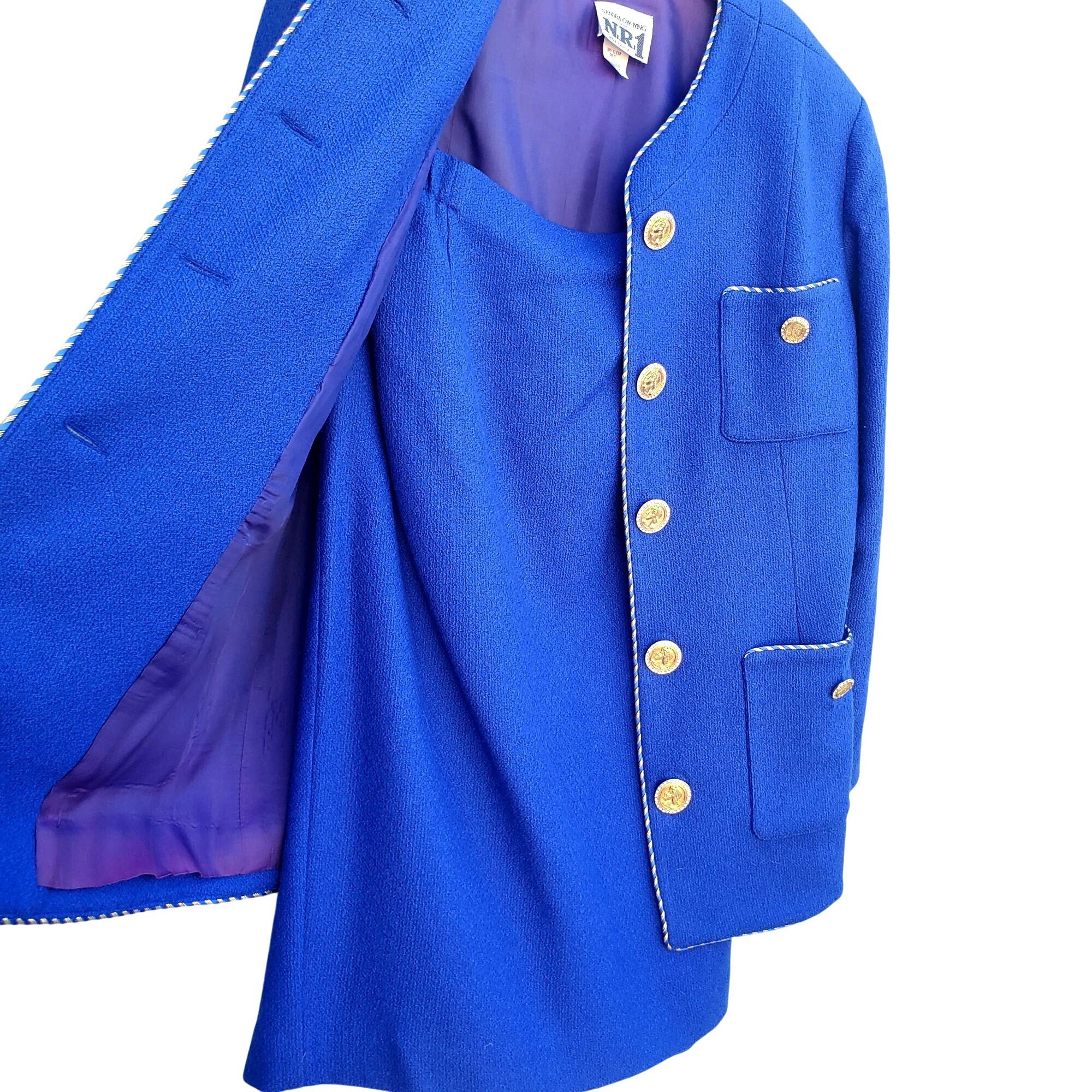 Vintage Vintage 80s Electric Blue Wool Power Skirt Suit L XL Rhinest Size XL / US 12-14 / IT 48-50 - 4 Thumbnail