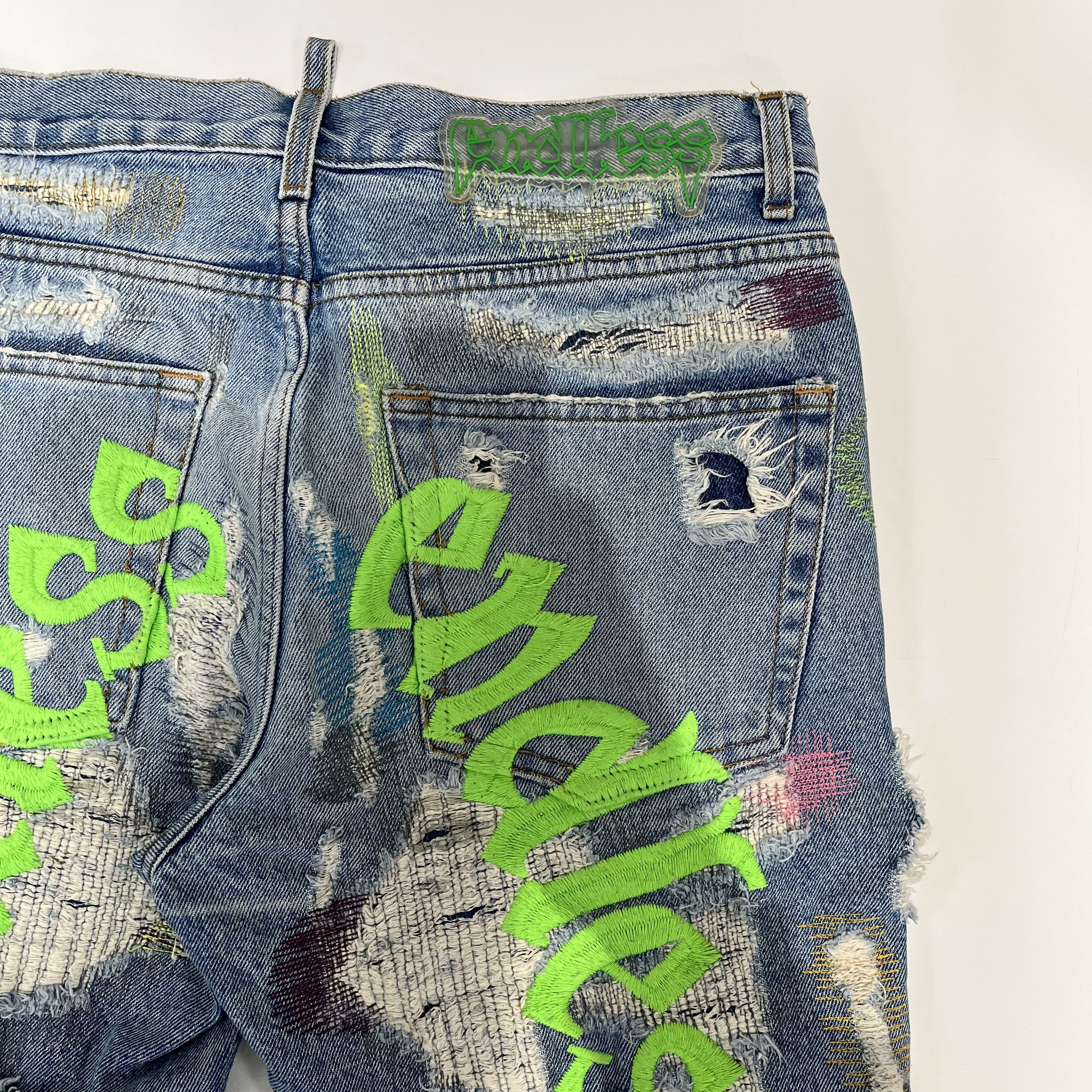 Endless Vlone x Endless Embroidered And Distressed Denim Jeans Blue Size US 32 / EU 48 - 13 Thumbnail