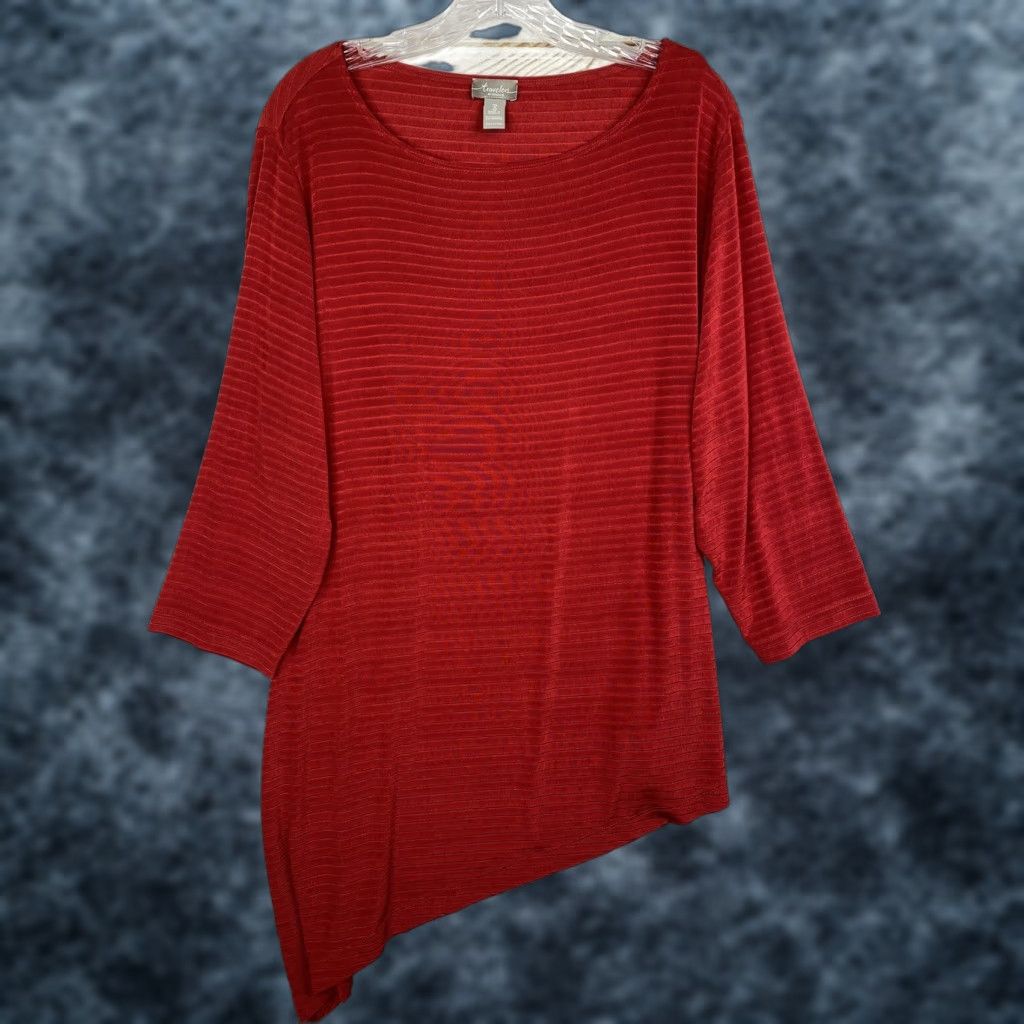 Vintage Chico's Traveler Top Blouse Womens XL Red Striped Knit 3/4 Sleeve Round Neck Pullover Casual Size XL / US 12-14 / IT 48-50 - 1 Thumbnail