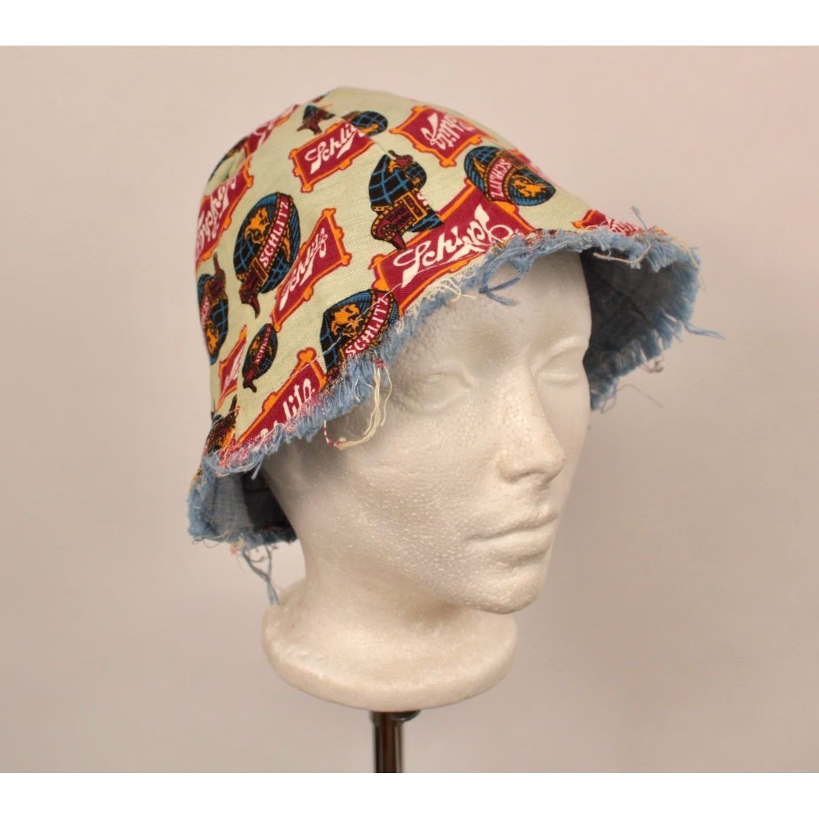 Vintage Schlitz 60s Bucket Hat Mens VTG 1960s AOP Reversible Outdoor Yellow Cotton Bucket Hat Men’s/Adult Size ONE SIZE - 6 Thumbnail