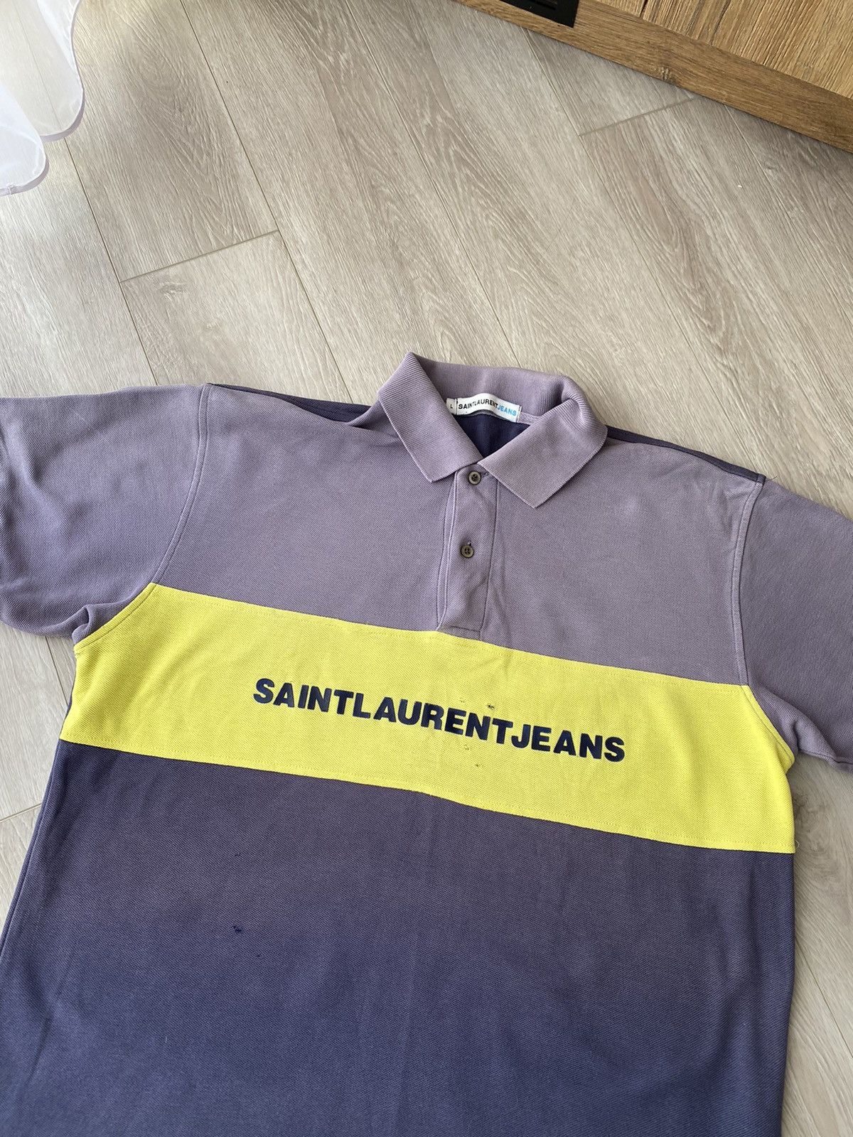 Yves Saint Laurent YSL Yves Saint Laurent Jeans Spell Out Big Logo Polo Shirt Size US L / EU 52-54 / 3 - 2 Thumbnail