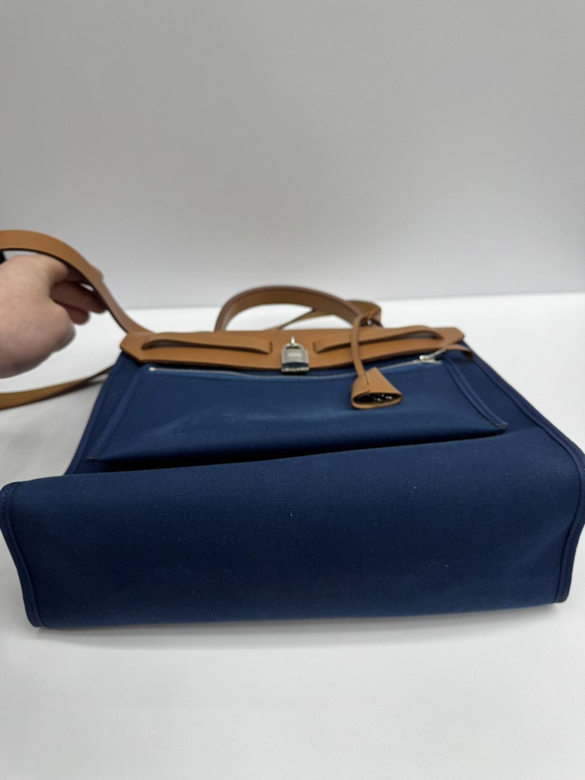 Hermes Military Toile Vache Hunter Herbag Zip 31 PM Bleu Fauve Size ONE SIZE - 4 Thumbnail