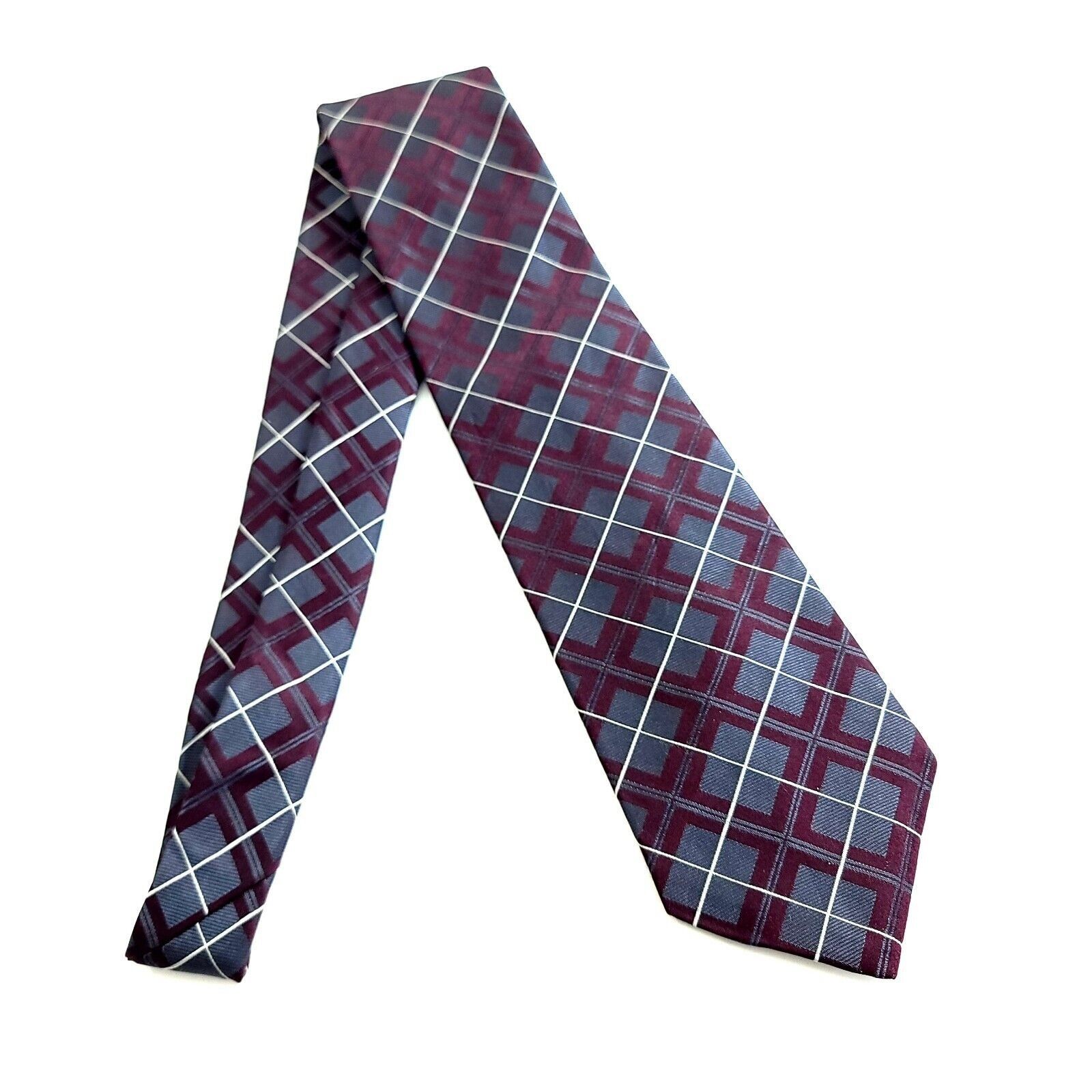 Joseph Abboud Joseph Abboud Red Gray Plaid Woven Silk Tie Size ONE SIZE - 6 Thumbnail