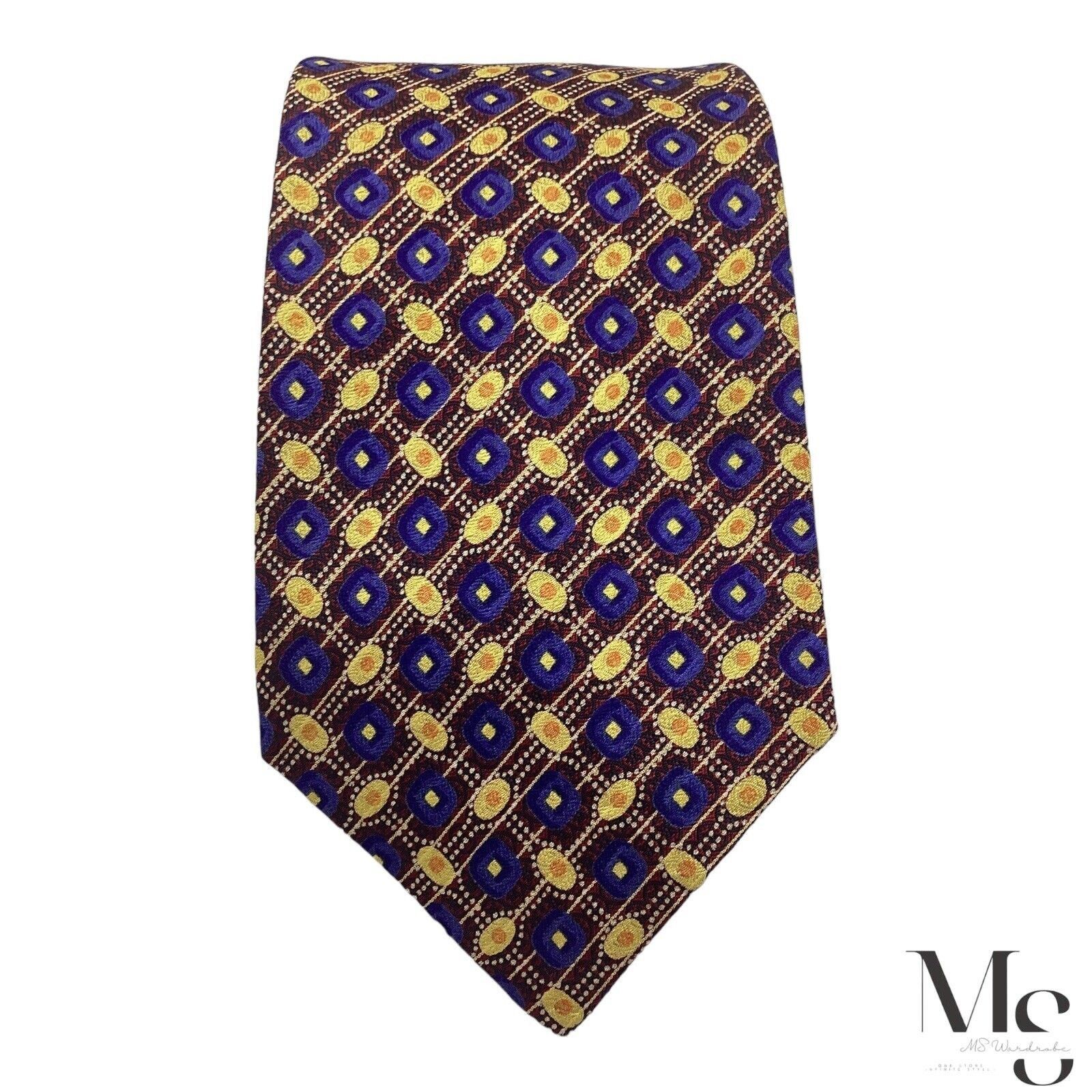 Robert Talbott ROBERT TALBOTT Brown Blue & Gold Geometric Silk Tie Printed Size ONE SIZE - 3 Thumbnail