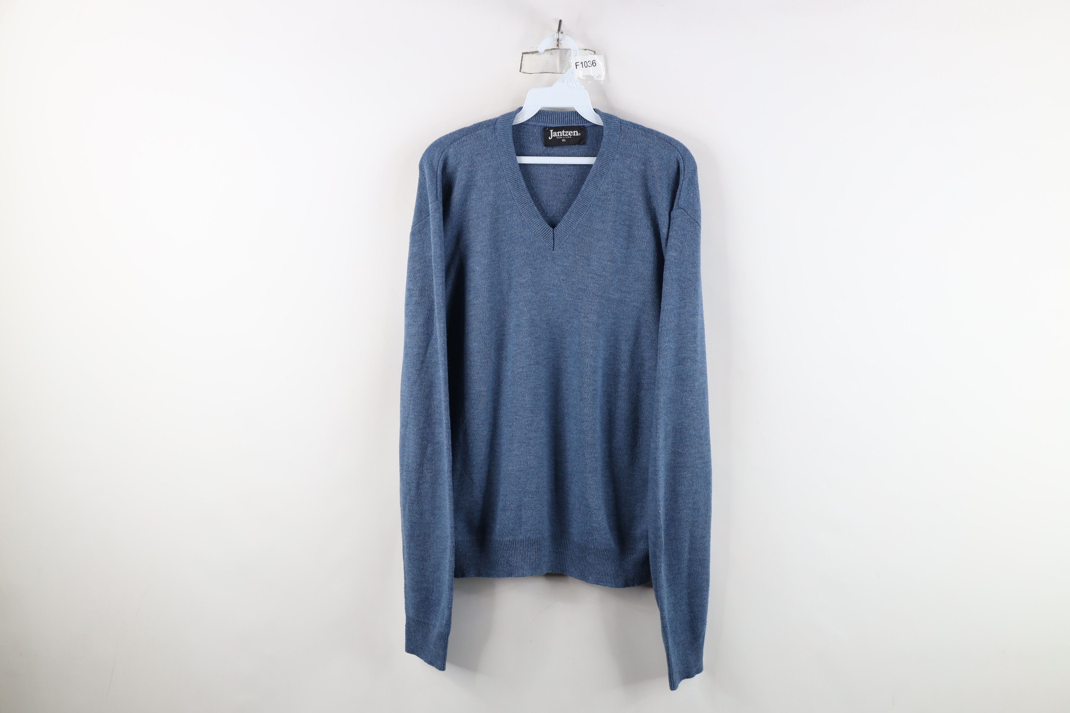 Vintage Vintage 90s Streetwear Blank Knit V-Neck Sweater Blue USA Size US XL / EU 56 / 4 - 1 Thumbnail