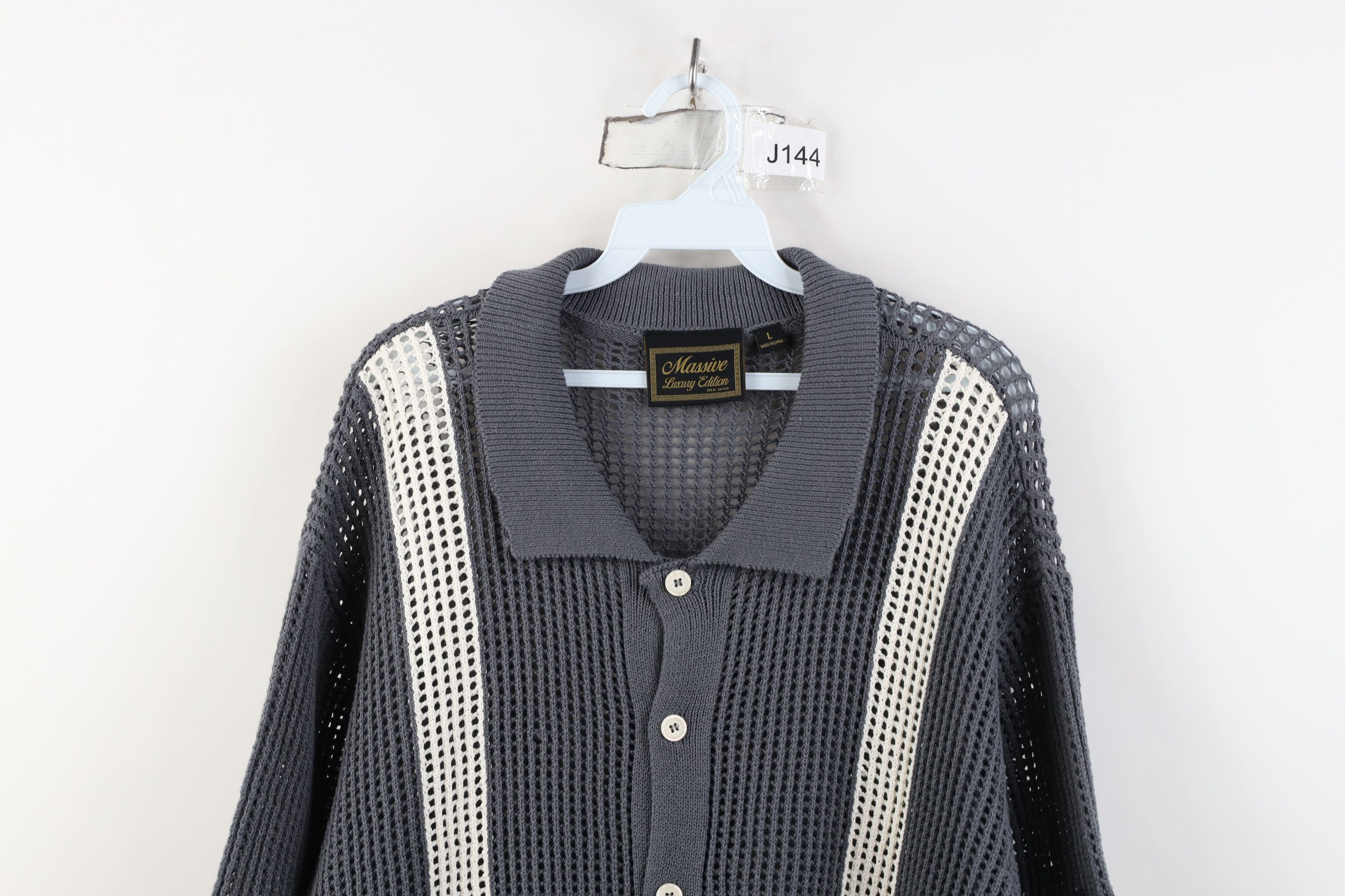 Vintage Vintage Y2K Rockabilly Mesh Knit Collared Button Shirt Gray Size US L / EU 52-54 / 3 - 2 Thumbnail