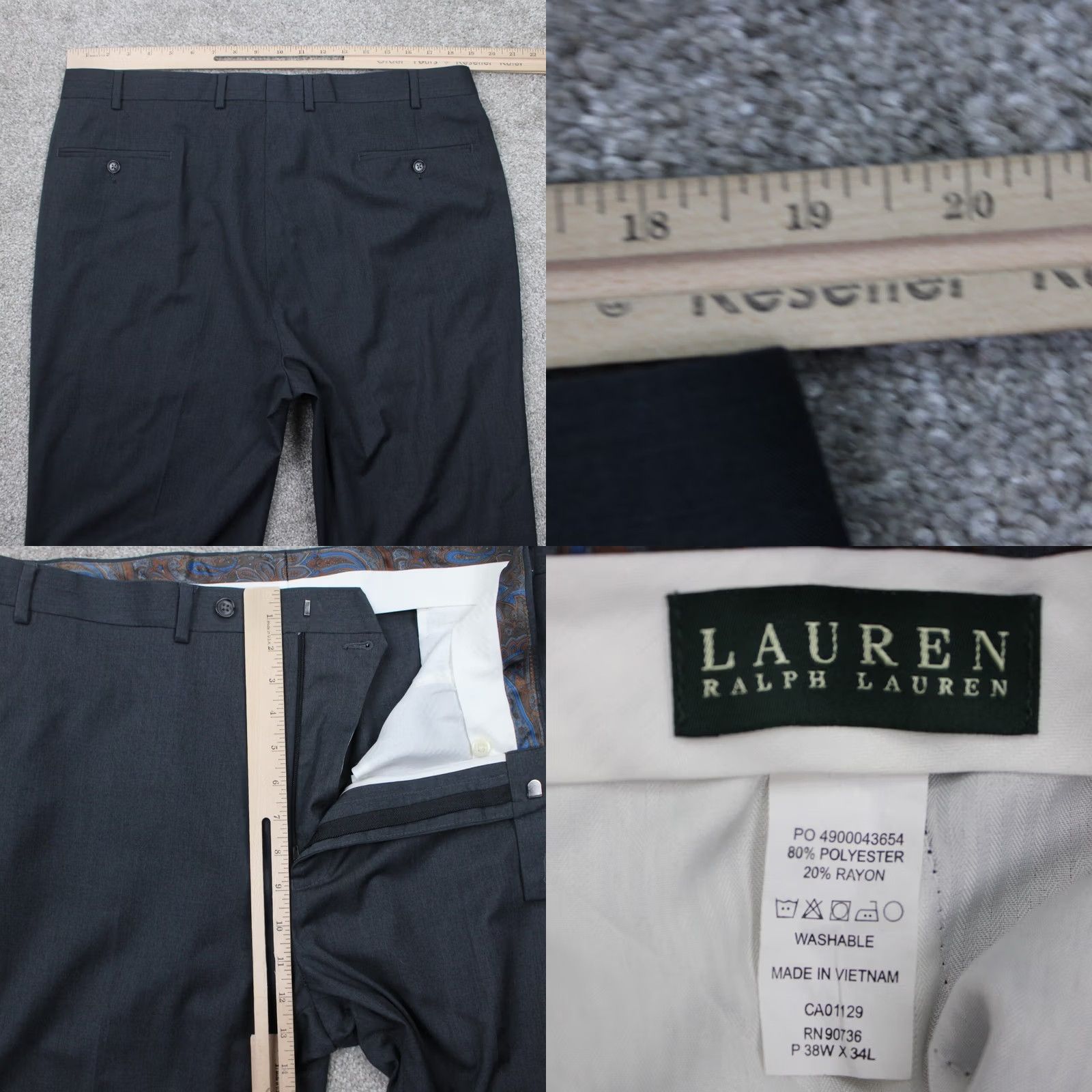 Ralph Lauren Lauren Ralph Pants Mens 38 Gray 38x34 Flat Front Poly Rayon Blend Cuffed Size US 38 / EU 54 - 8 Thumbnail