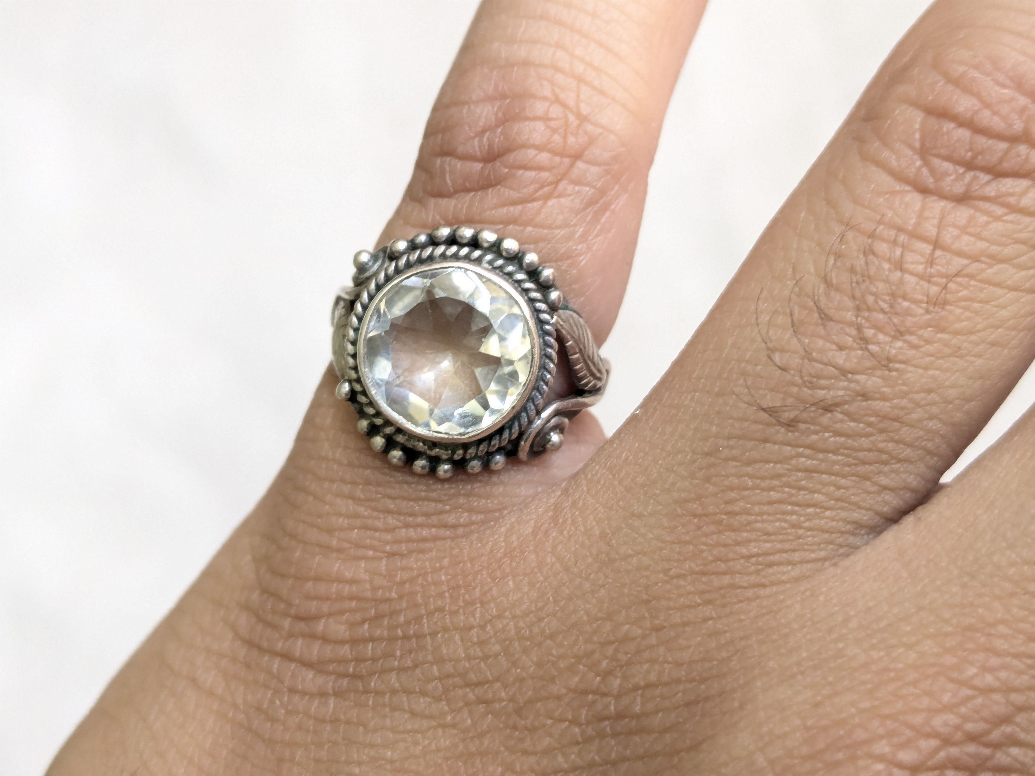 Jewelry × Vintage Sterling Silver Ring Clear Crystal Round Faceted 6.5 Size ONE SIZE - 9 Thumbnail