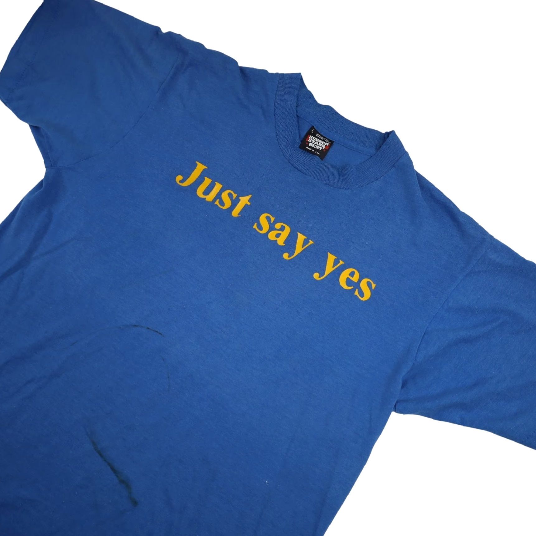 Vintage VINTAGE Just Say Yes Mens Large Graphic T Shirt Blue Shirt Mens XL? Size US L / EU 52-54 / 3 - 2 Thumbnail