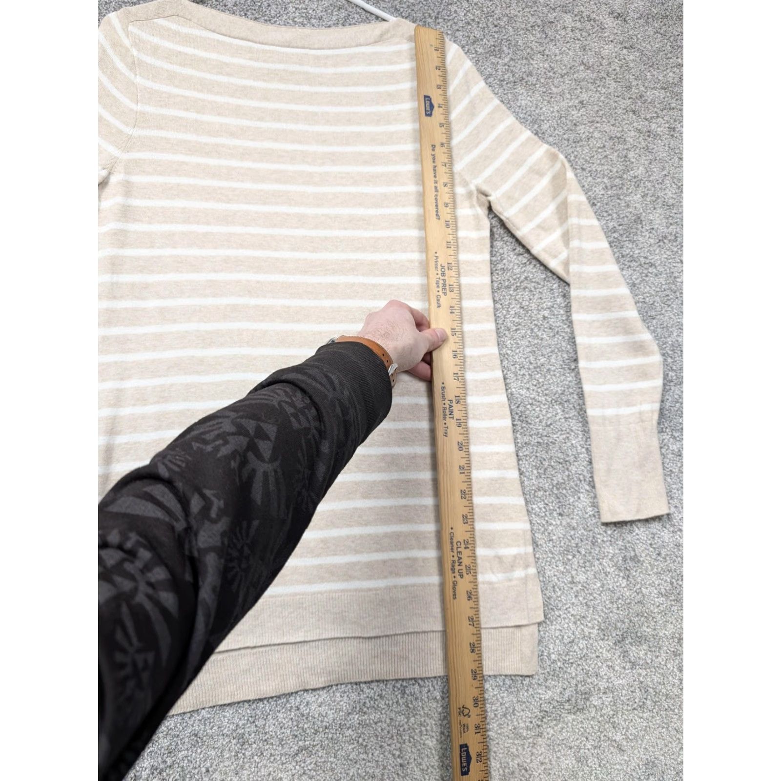 J.Crew J.Crew Sweater Shirt Beige White Striped Boat Neck Long Sleeve 100% Cotton Regular Fit Womens S Pullover Casual Spring Size S / US 4 / IT 40 - 2 Thumbnail