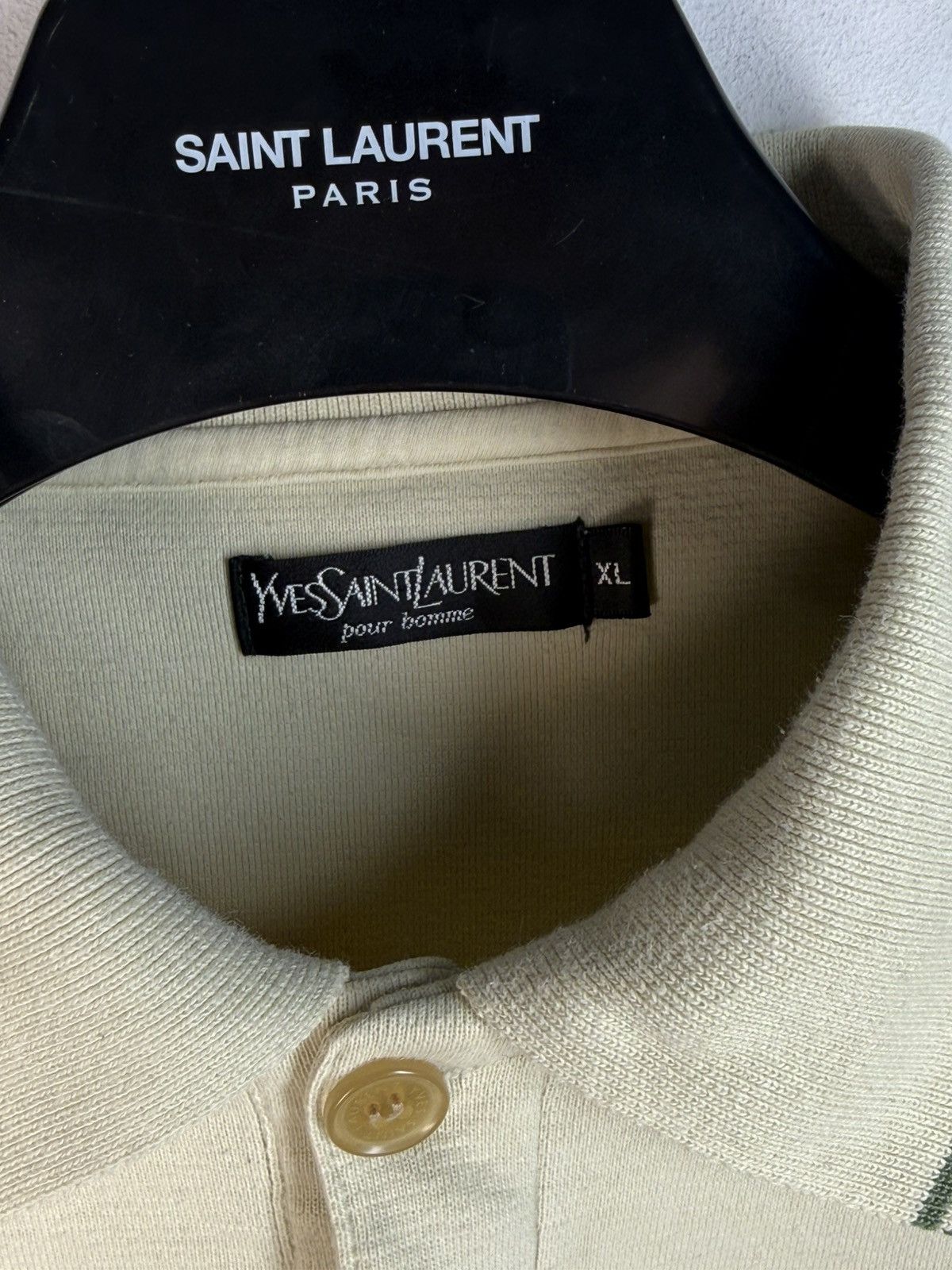 Yves Saint Laurent 90s Beige YSL Sweatshirt 1/4 Button Up Sweater Rugby Shirt Size US XL / EU 56 / 4 - 3 Thumbnail