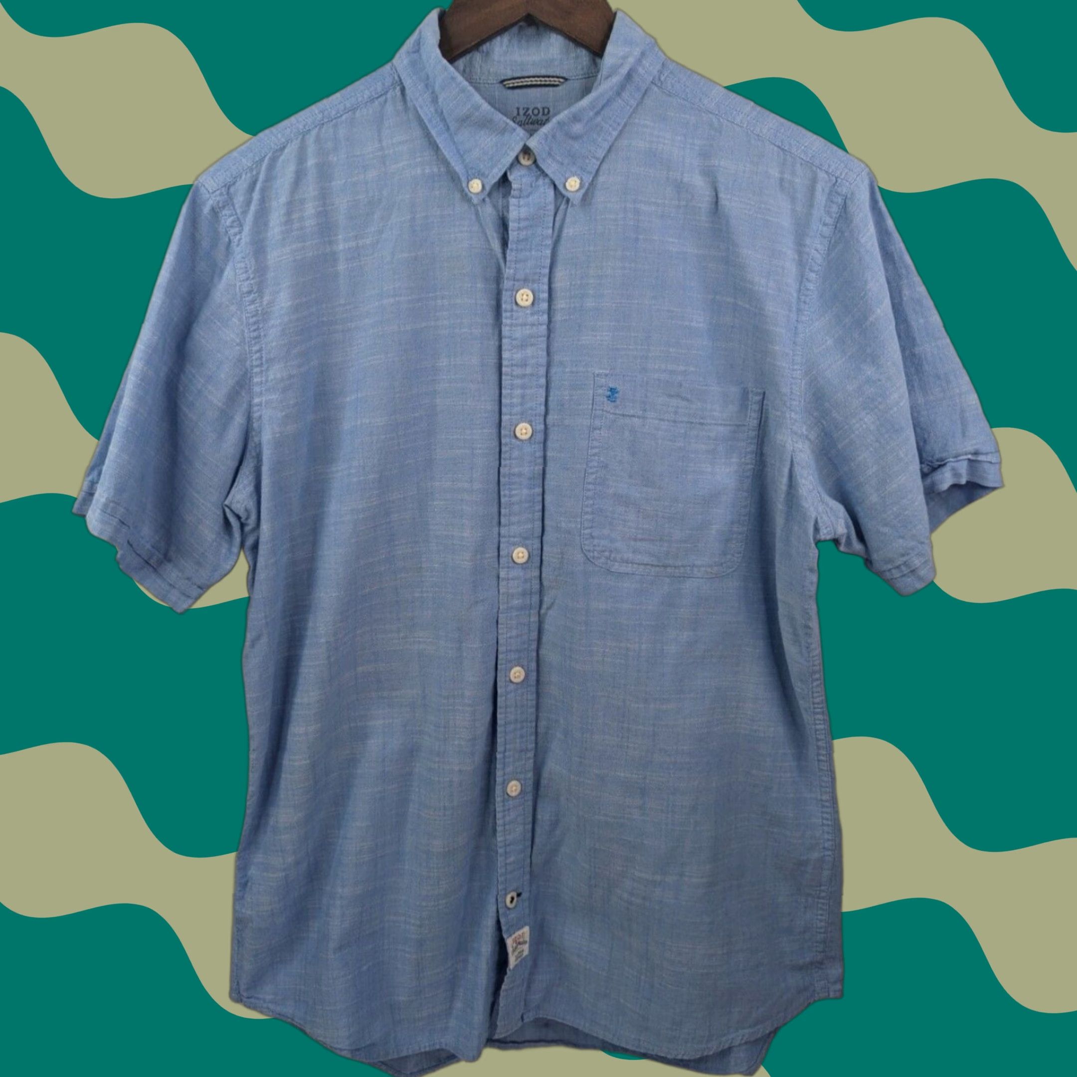 Izod Izod Saltwater Dockside Chambray Shirt Mens Medium Short Sleeve Button Up Collar Casual Size US M / EU 48-50 / 2 - 1 Thumbnail