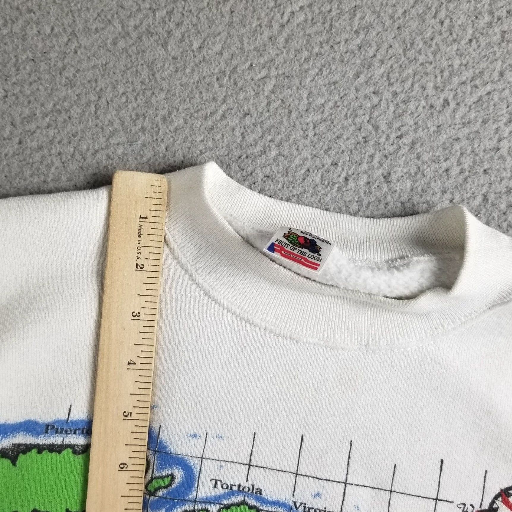 Fruit Of The Loom Vintage Fruit of the Loom Sailboat Sweatshirt Women Large White Caribbean Sea Map Crewneck Pullover Casual Activewear Size L / US 10 / IT 46 - 4 Thumbnail