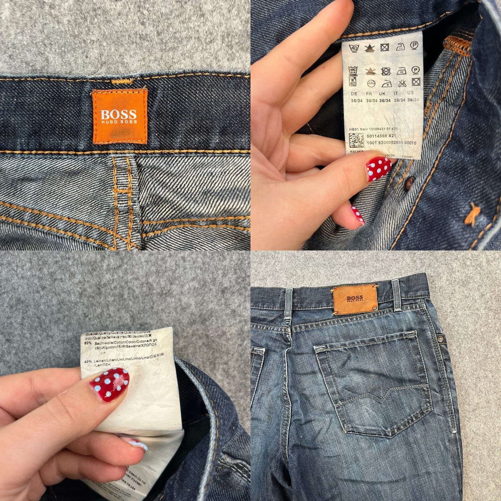 Hugo Boss HUGO BOSS Jeans Relaxed Straight 36 34 Dark Blue Linen Denim 5-Pocket Mens Jeans Size US 36 / EU 52 - 8 Thumbnail