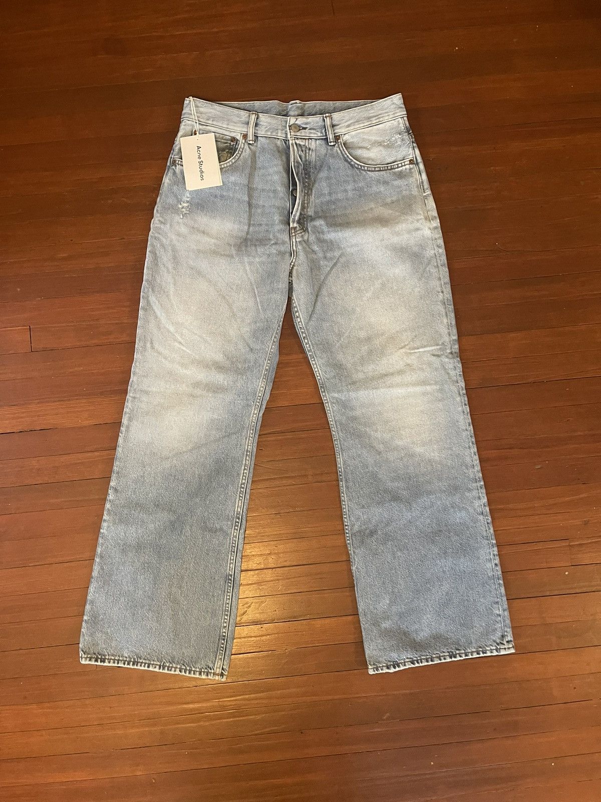 image of Acne Studios Wide Leg Blue Faded Jeans, Men's (Size 34)