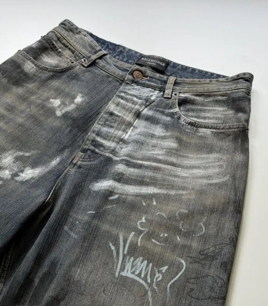 Balenciaga 💥RARE💥Balenciaga Denim Graffiti Pants in navy Size US 34 / EU 50 - 4 Thumbnail