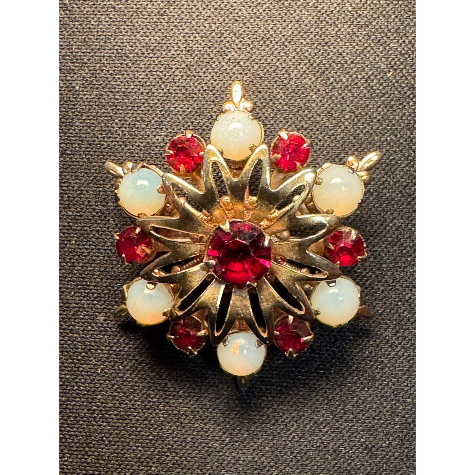 Other 1950's Opal Garnet Gemstone Gold Tone Starburst Brooch Size ONE SIZE - 2 Thumbnail