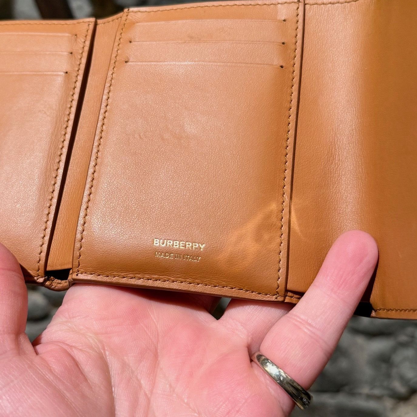 Burberry Burberry TB Compact Trifold Tan Grained Leather Wallet Size ONE SIZE - 12 Thumbnail