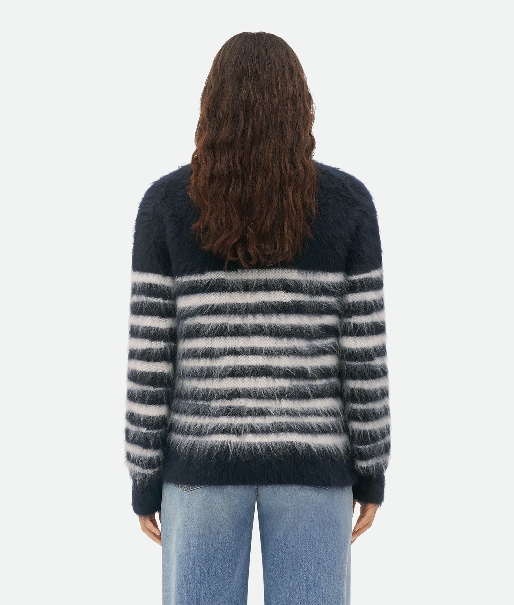 Bottega Veneta o1n1vont0325 Heavy Marinière Mohair Cardigan in Navy/Chalk Size S / US 4 / IT 40 - 3 Thumbnail