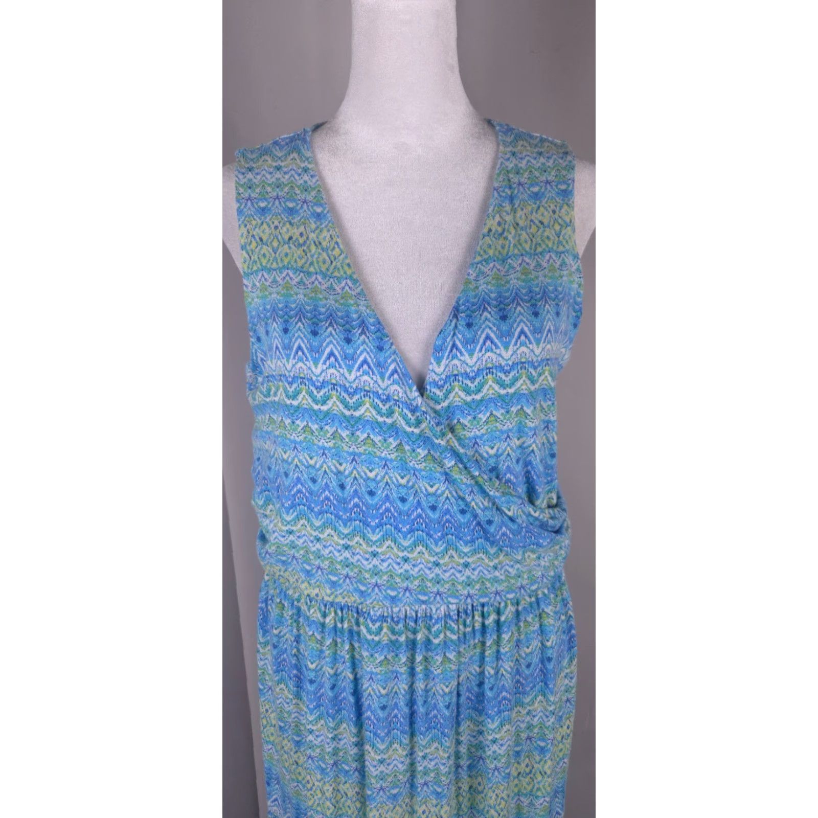 J. Jill J. Jill Maxi Dress Women's Medium Tall Blue Green Sleeveless V-Neck  Vacation Resort Wear | Grailed