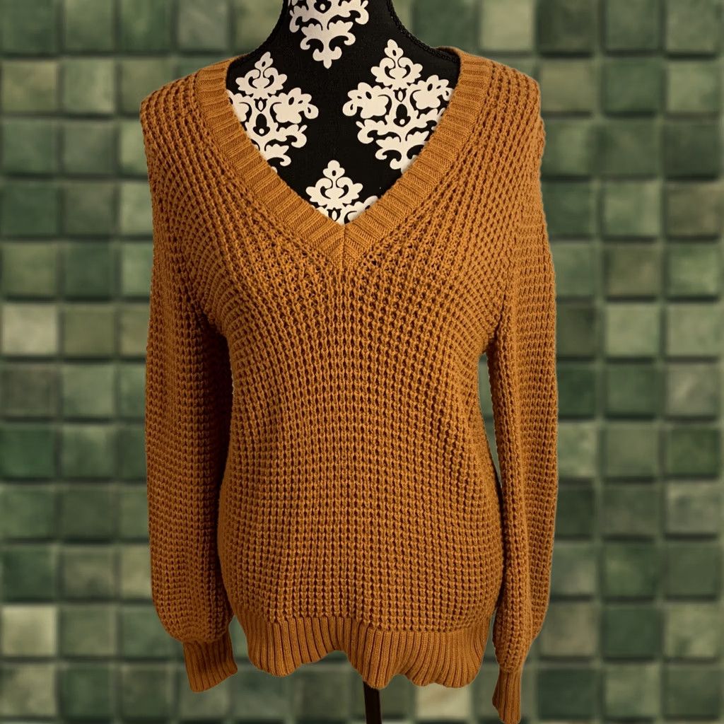 J.Crew J. Crew Womens M Orange Knit Pullover Sweater V-Neck SZ M Cotton Vintage? Size M / US 6-8 / IT 42-44 - 1 Thumbnail