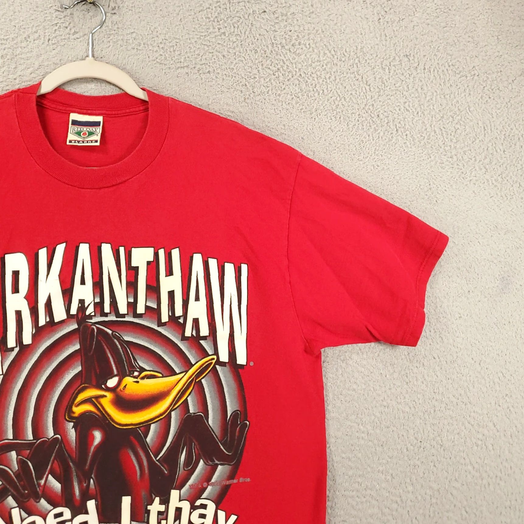 Vintage VINTAGE Looney Tunes Daffy Duck ARKANTHAW Red Cotton Knit Crew Neck T-Shirt XL Men Short Sleeve Graphic Print - Front Size US XL / EU 56 / 4 - 3 Thumbnail