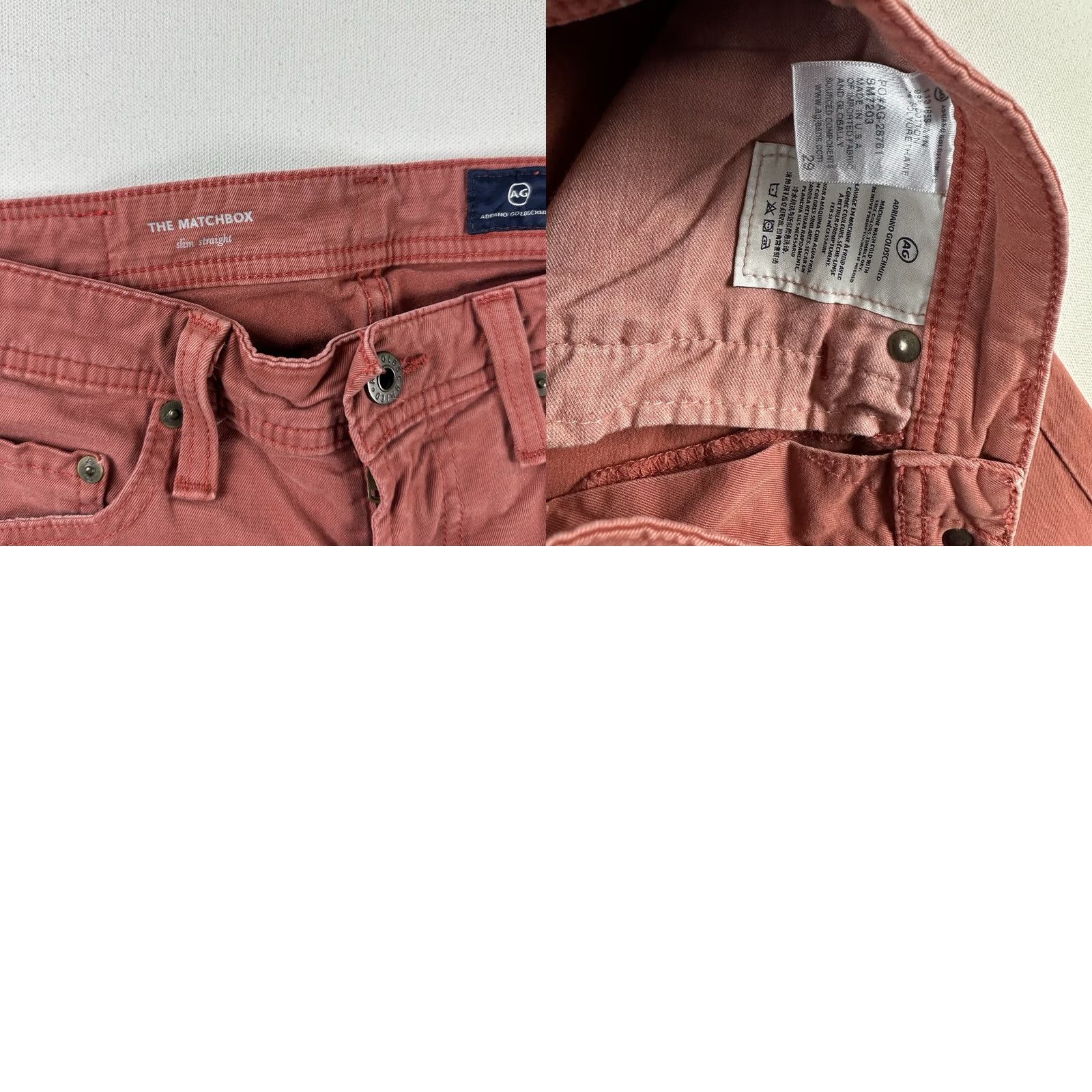 Vintage AG Adriano Goldschmied The MatchBox Slim Straight Jeans Pants Mens 29x28 Coral Size US 29 - 8 Thumbnail