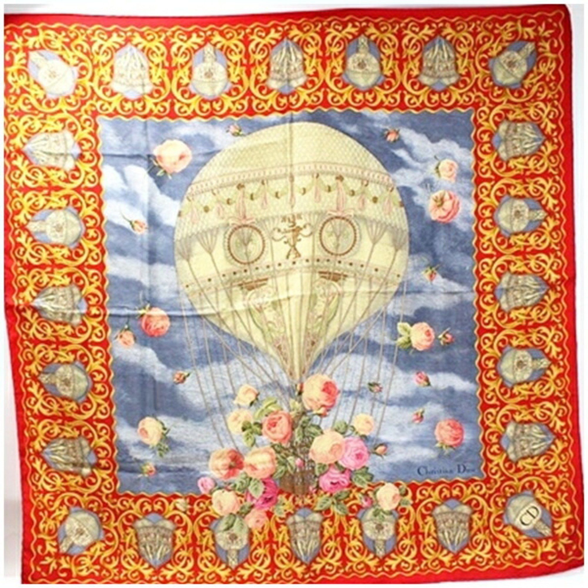 image of Christian Dior Silk Scarf Muffler Red Balloon Christian Dior Women's in Blue