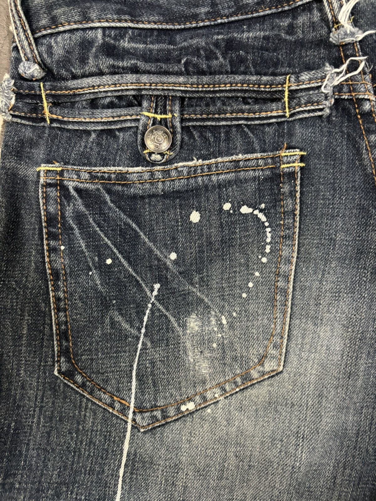 14th Addiction Vintage Steer Blue Whiskers Paint Splatter Distressed Jeans Size US 32 / EU 48 - 10 Thumbnail