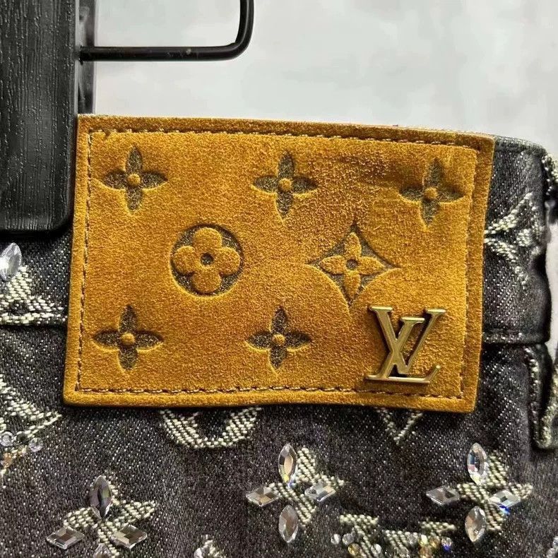 Louis Vuitton louis vuitton black grey diamond-covered logo jeans-2507 Size US 31 - 4 Thumbnail