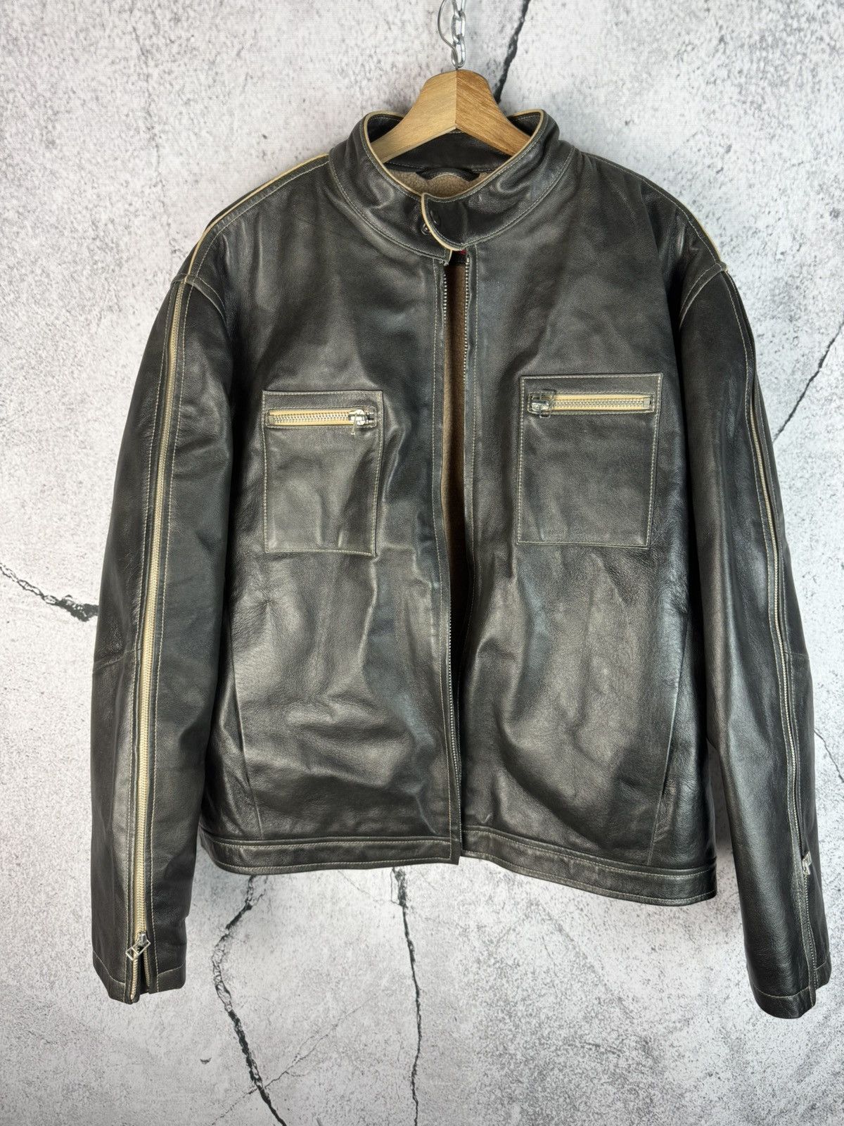 Other Vintage Y2K Washed Leather Racing Track Jacket Size US L / EU 52-54 / 3 - 1 Thumbnail