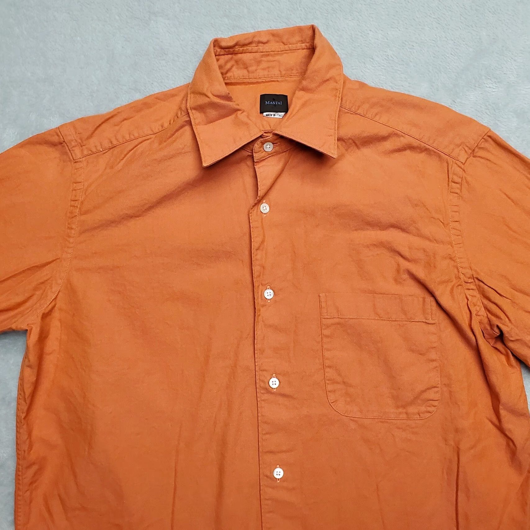 Vintage Mastai Shirt Mens 40 Orange Long Sleeve Button 100% Cotton Dress Casual Size US L / EU 52-54 / 3 - 3 Thumbnail