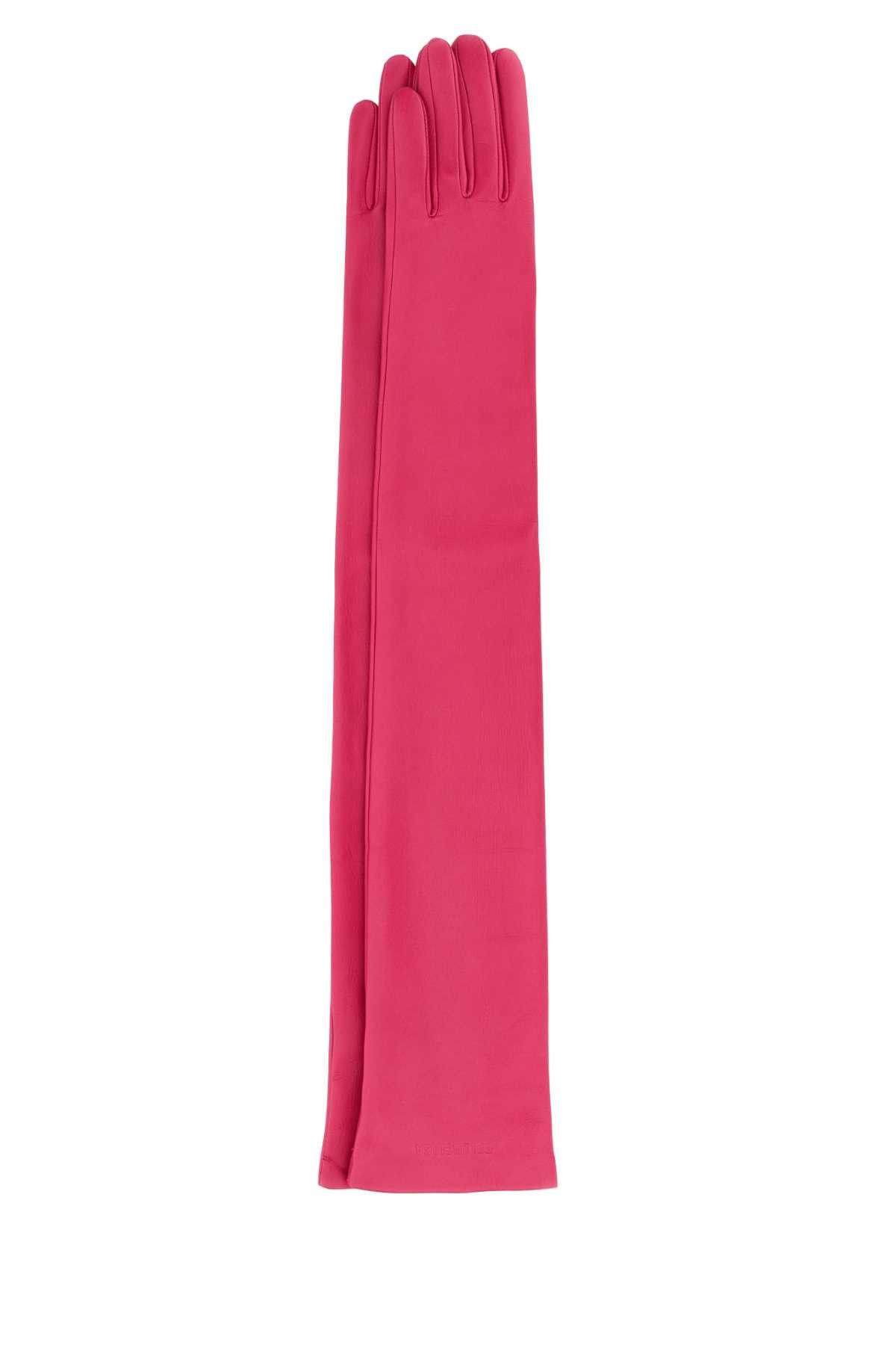 Balenciaga Fuchsia Leather Gloves Size ONE SIZE - 1 Thumbnail