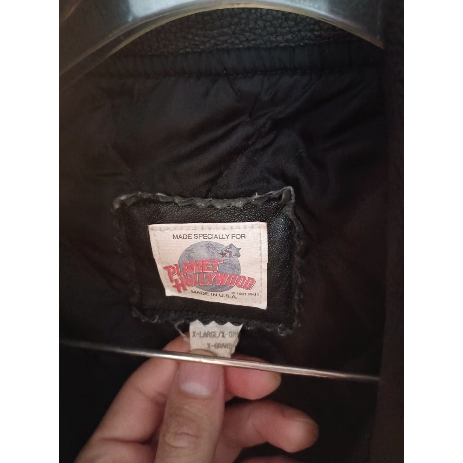 Planet Hollywood VINTAGE Planet Hollywood Wool Coat XL Black Leather Trim 1990s Motorcycle/Biker Made in USA Mens XL Size US XL / EU 56 / 4 - 3 Thumbnail