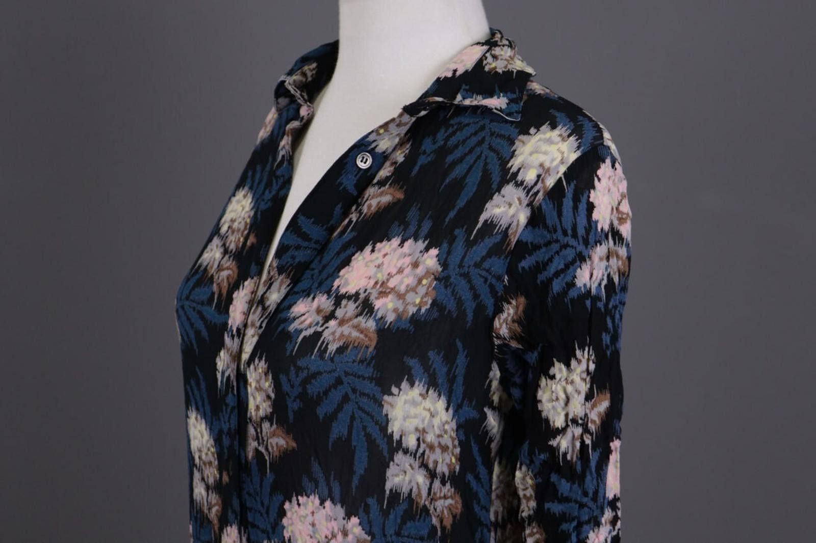 Gianni Valentino Ganni Multicolor Floral V-Neck A-Line Tunic Dress Size XS Size XS / US 0-2 / IT 36-38 - 7 Thumbnail